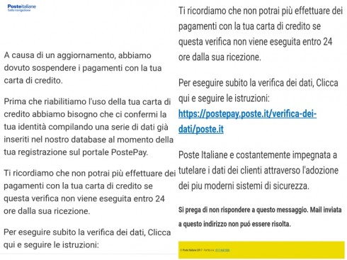 falso messaggio poste italiane