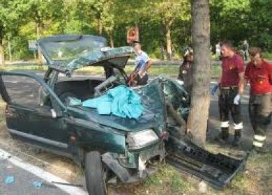 auto contro albero sul ciglio della strada