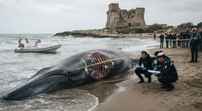 Sabaudia: trovata la carcassa di un grande cetaceo a Torre Paola