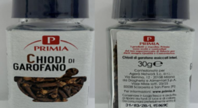 Pesticidi oltre i limiti, richiamati chiodi di garofano vasetto Primia a marchio Agorà