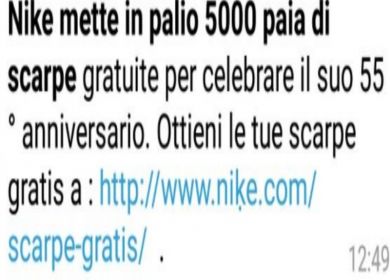 : una falsa offerta Nike circola su WhatsApp