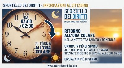 Torna l'ora solare: questa notte lancette indietro di un'ora