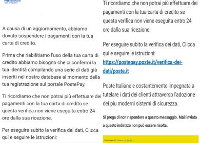 falso messaggio poste italiane