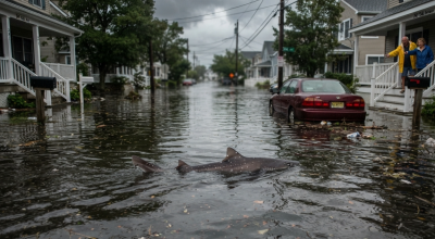 Scene surreali a Surf City: uno squalo avvistato tra le strade allagate in una zona residenziale del New Jersey - Video