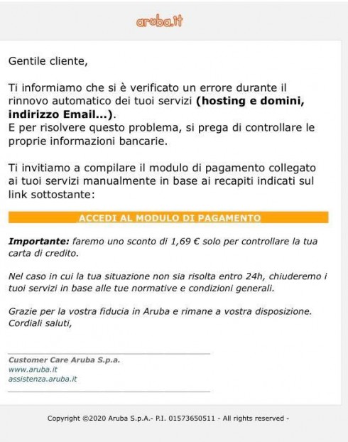 Truffe online. Segnalata dalla Polizia Postale una nuova massiva attività di phishing con finti messaggi email