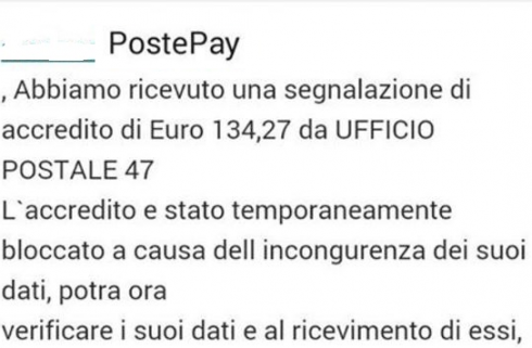 Truffe online. Falsi accrediti sulla “Postepay”.