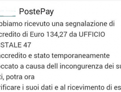 Truffe online. Falsi accrediti sulla “Postepay”.