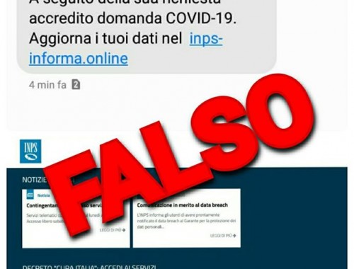 Coronavirus e INPS: falso sms che invita all’aggiornamento della domanda di bonus COVID-19.