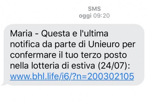 Truffa lotteria estiva. I falsi sms con i regali dell’ignara Unieuro.