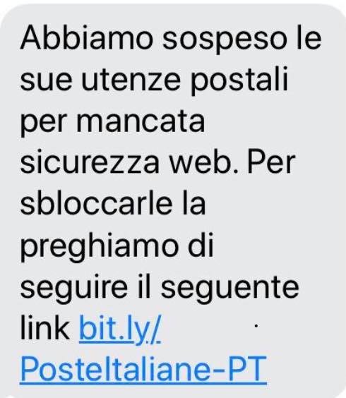 Attenzione: nuova ondata di falsi sms che invitano a cliccare per sbloccare le utenze postali.