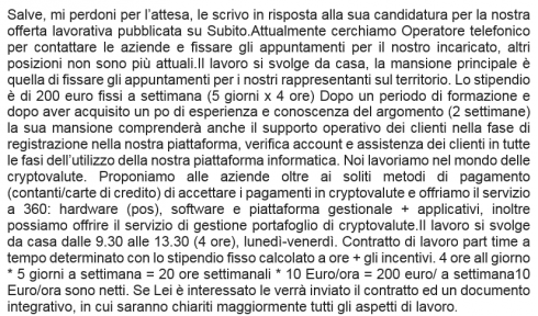 Truffe online. False offerte di lavoro su Subito.it per carpire i documenti d’identità e utilizzarli per altre attività illecite