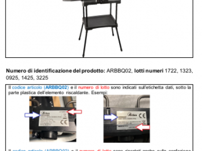 Rischio incendio, richiamato barbecue elettrico a marchio Ardes venduto dai supermercati Conad