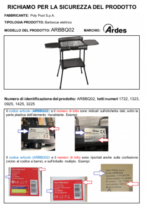 Rischio incendio, richiamato barbecue elettrico a marchio Ardes venduto dai supermercati Conad