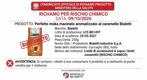 Bialetti Industrie S.p.A. ritira un lotto di "Perfetto Moka" macinato aromatizzato al caramello