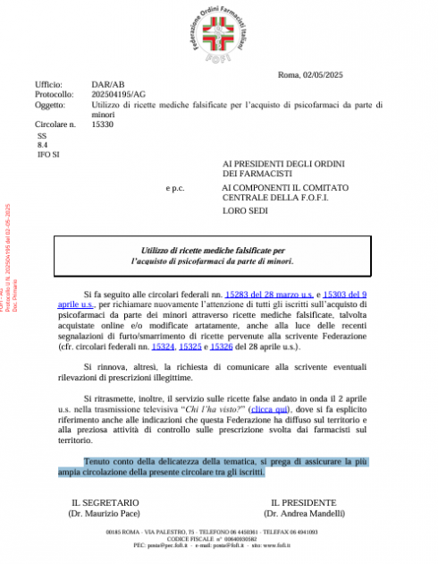 Allarme ricette mediche falsificate per l’acquisto di psicofarmaci da parte di minori