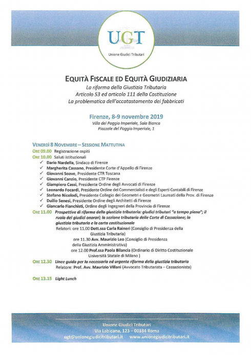 "Equità Fiscale ed Equità Giudiziaria" Firenze, 8 - 9 novembre 2019 
