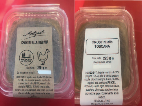 Richiamati "Crostini alla Toscana" UNICOOP e con etichetta bianca senza logo per possibili frammenti di plastica