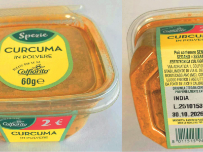 Rischio microbiologico, richiamata a scopo prudenziale curcuma in polvere a marchio Colfiorito