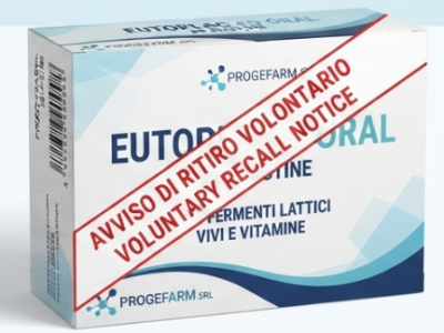 Proge Farm srl: ritiro volontario e blocco temporaneo cautelativo di un lotto dell&rsquo;integratore &ldquo;Eutoplac Ad Oral&rdquo;