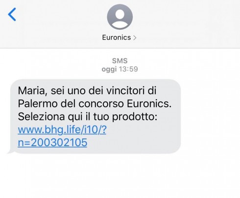 Nuove truffe telematiche: truffa concorso online. L’allerta della Polizia Postale: falso sms vincita del concorso “Euronics”.