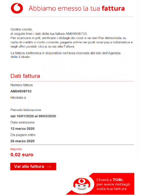 Altro che bollette ferme! Vodafone si fa beffe del momento e manda una fattura di ben 2 centesimi di euro