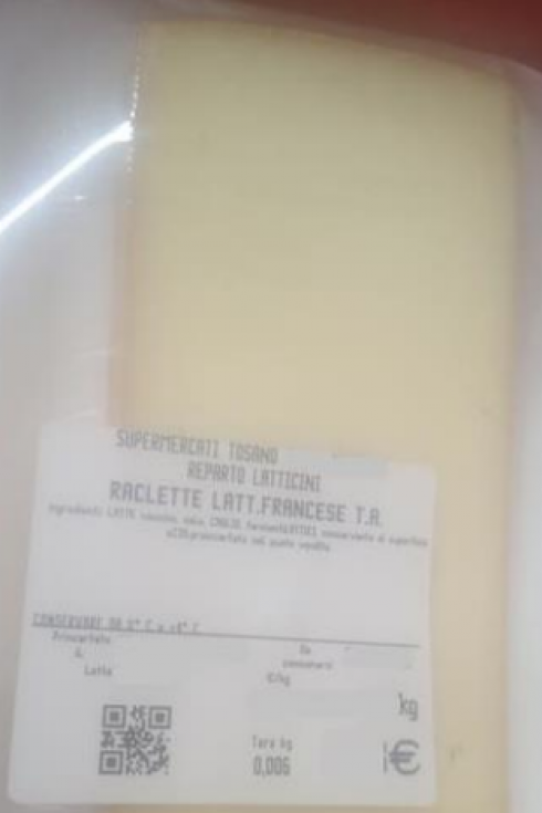 Formaggio francese Raclette venduto con etichetta Supermercati Tosano richiamato per possibile presenza di Listeria