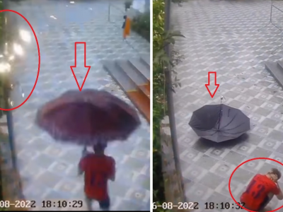 Adolescente a passeggio sotto la pioggia, un fulmine cade a poco più di un metro: il video