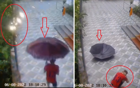 Adolescente a passeggio sotto la pioggia, un fulmine cade a poco più di un metro: il video