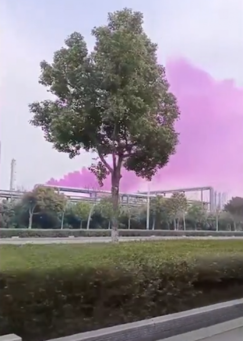 Una nuvola di fumo viola fuoriesce da una fabbrica di fertilizzanti causando preoccupazioni per la salute in Cina