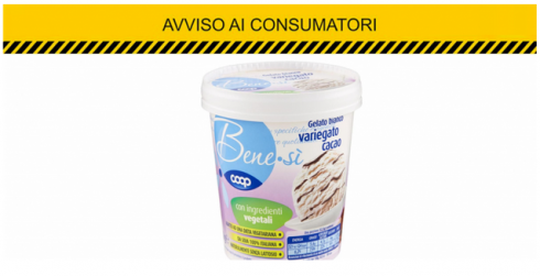 Allergene non dichiarato, Ministero della salute segnala richiamo gelato bianco variegato al cacao Benesì a marchio COOP