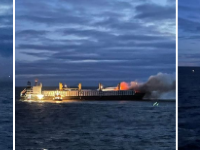 Mercantile carico di legna prende fuoco: il capitano non vuole evacuare la nave - VIDEO 