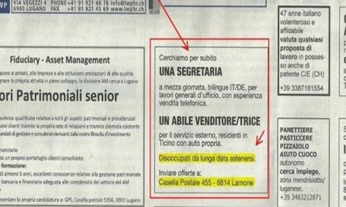 inserzione giornale astenersi disoccupati lunga data