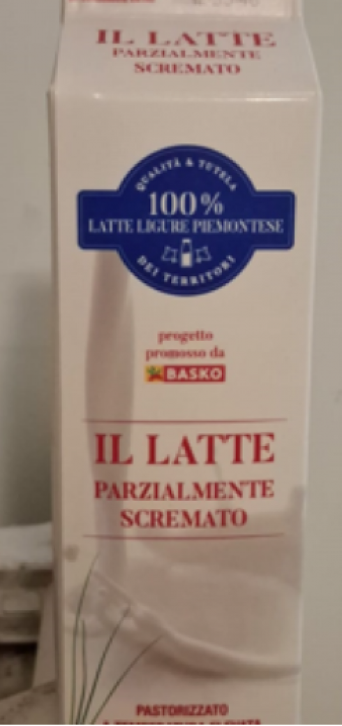 Basko segnala richiamo di tutti i lotti del latte ligure piemontese parzialmente scremato