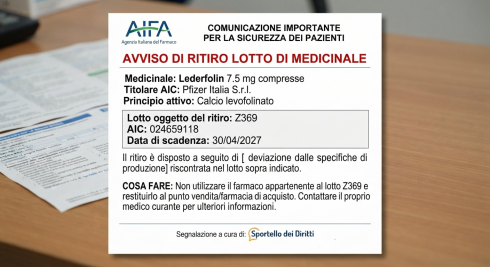 Aifa segnala richiamo lotto farmaco antianemico