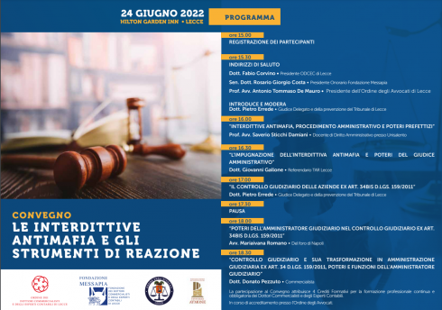 FONDAZIONE MESSAPIA - Convegno "Le interdittive antimafia e gli strumenti di reazione" - Hilton Garden Inn - 24/06/2022