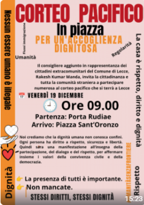 19 dicembre 2025 ore 9.00 a Lecce: Manifestazione, Corteo, Sit &ndash; in, per un &ldquo;Appello al Governo: restituire dignit&agrave; ai migranti penalizzati dal Decreto Flussi e dalla burocrazia&rdquo;