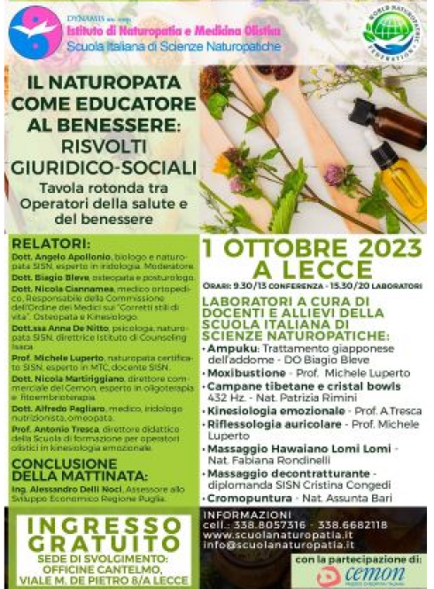 “Il naturopata come educatore al benessere”, tavola rotonda alle Officine Cantelmo