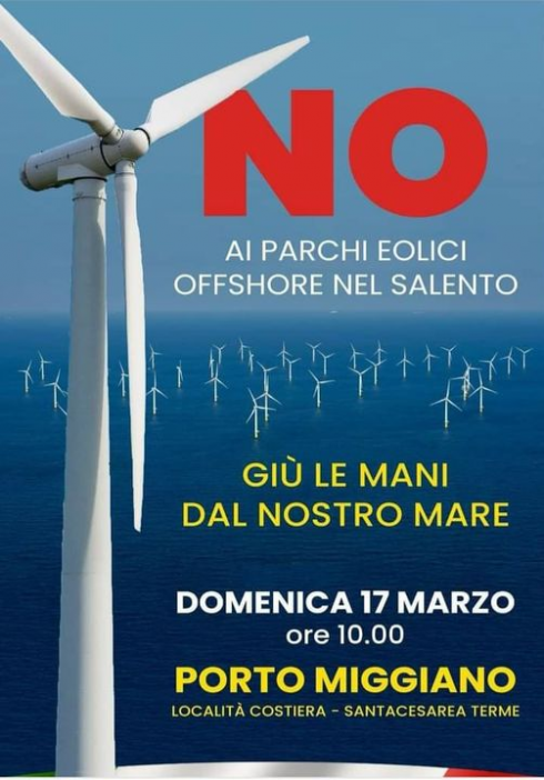 Sit-in a Porto Miggiano per dire “NO” al Parco eolico off shore nel Canale d’Otranto