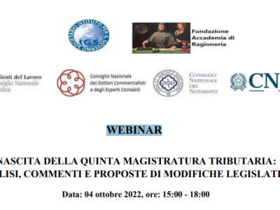 WEBINAR: “Nascita della Quinta Magistratura Tributaria”