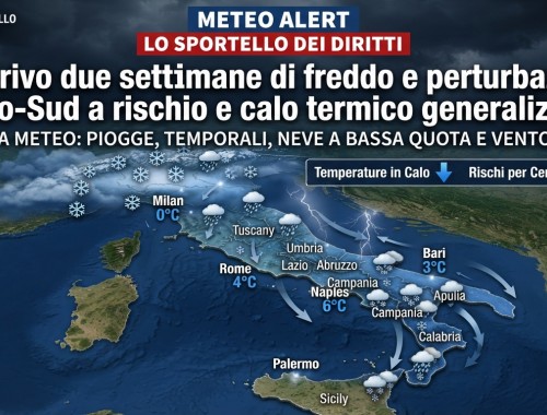 Meteo, lo Sportello dei Diritti: &laquo;In arrivo due settimane di freddo e perturbazioni, Centro-Sud a rischio e calo termico generalizzato&raquo;