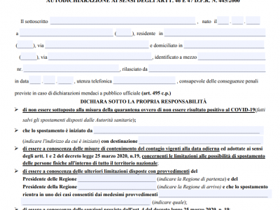 Ecco ultimo modulo di autocertificazione: cambia per la quarta volta 