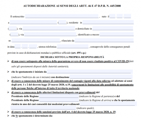 Ecco ultimo modulo di autocertificazione: cambia per la quarta volta