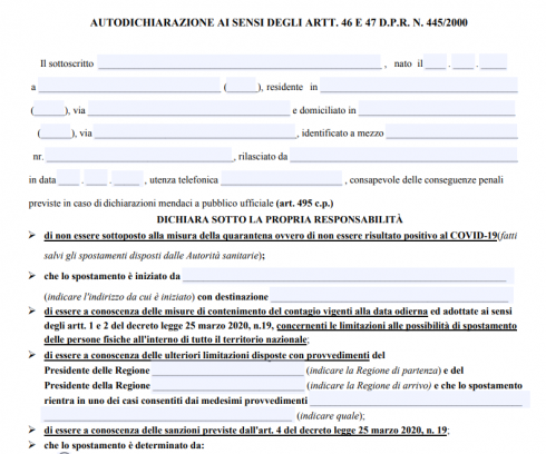 Ecco ultimo modulo di autocertificazione: cambia per la quarta volta 