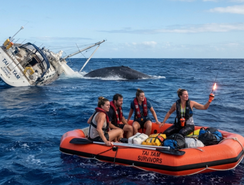 Tragedia sfiorata nel Pacifico: lo yacht australiano Tai Tam affonda dopo l&rsquo;impatto con una balena, equipaggio salvo
