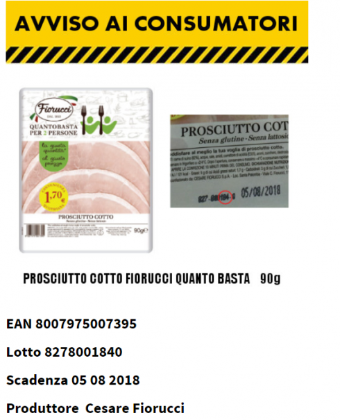 Listeria nel PROSCIUTTO COTTO QUANTO BASTA FIORUCCI x2. COOP fa scattare il richiamo. 