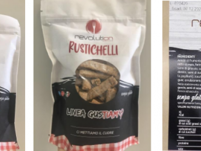 Richiamo “Grissoncelli all’olio, Rustichelli e Mix sfoglia 500 g” dell’azienda Revolution