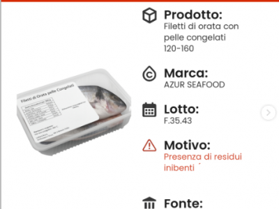 Richiamo alimentare di Filetti di orata con pelle congelati
