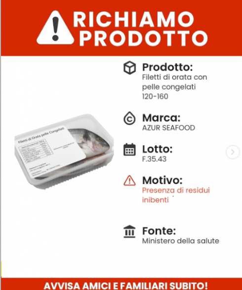 Richiamo alimentare di Filetti di orata con pelle congelati