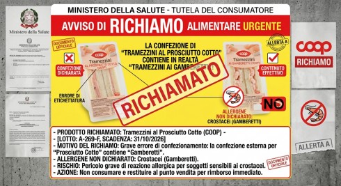 Allerta alimentare: ritirati tramezzini a marchio COOP per errore di etichettatura e allergene non dichiarato