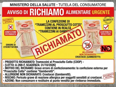 Allerta alimentare: ritirati tramezzini a marchio COOP per errore di etichettatura e allergene non dichiarato